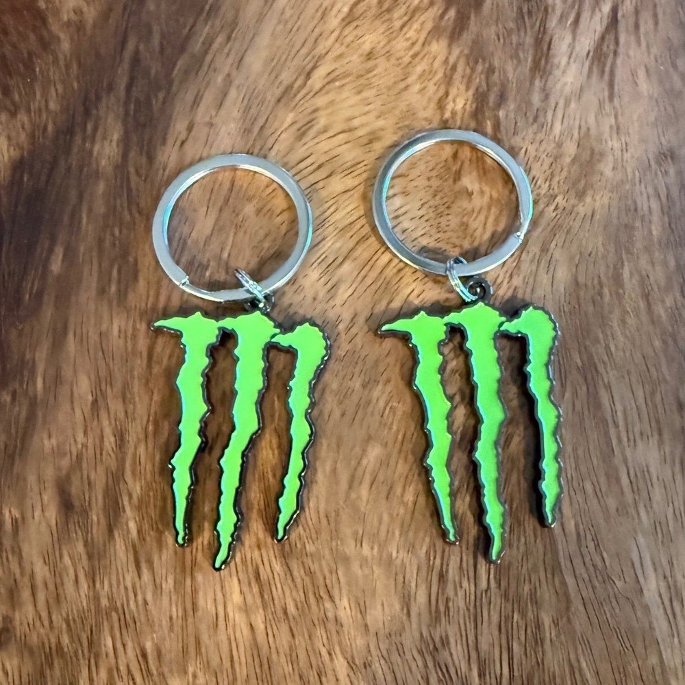 Monster Energy Keychain Neon Green Black Claw Logo Metal Key Ring Set of 2